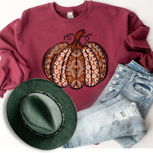 Load image into Gallery viewer, Women's Pumpkin Crewneck Sweatshirt Women's Hand Calico Pumpkin Design Gildan Pullover