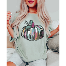 Load image into Gallery viewer, Watercolor Pumpkin Fall Comfort Colors® Hand Drawn Pastel Pumpkin T-Shirt, Women's Shirt