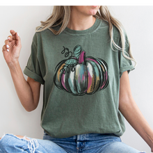 Load image into Gallery viewer, Watercolor Pumpkin Fall Comfort Colors® Hand Drawn Pastel Pumpkin T-Shirt, Women's Shirt