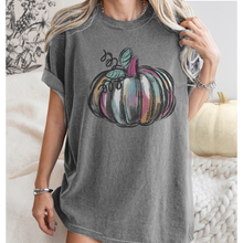 Load image into Gallery viewer, Watercolor Pumpkin Fall Comfort Colors® Hand Drawn Pastel Pumpkin T-Shirt, Women's Shirt