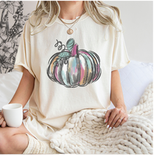 Load image into Gallery viewer, Watercolor Pumpkin Fall Comfort Colors® Hand Drawn Pastel Pumpkin T-Shirt, Women's Shirt