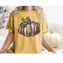 Load image into Gallery viewer, Watercolor Pumpkin Fall Comfort Colors® Hand Drawn Pastel Pumpkin T-Shirt, Women's Shirt