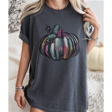 Load image into Gallery viewer, Watercolor Pumpkin Fall Comfort Colors® Hand Drawn Pastel Pumpkin T-Shirt, Women's Shirt