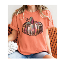 Load image into Gallery viewer, Watercolor Pumpkin Fall Comfort Colors® Hand Drawn Pastel Pumpkin T-Shirt, Women's Shirt