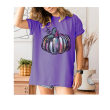 Load image into Gallery viewer, Watercolor Pumpkin Fall Comfort Colors® Hand Drawn Pastel Pumpkin T-Shirt, Women's Shirt