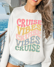 Load image into Gallery viewer, Cruise Vibes Crewneck Sweatshirt, Retro Inspired Design, Vacation Trip Shirt, For Breezy Nights at Sea!