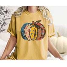 Load image into Gallery viewer, Calico Pumpkin Fall Comfort Colors® T-Shirt, Cute Hand Drawn Pumpkin T-Shirt, Women's Shirt