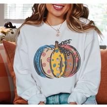 Load image into Gallery viewer, Women's Pumpkin Crewneck Sweatshirt Women's Hand Calico Pumpkin Design Gildan Pullover