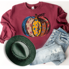 Load image into Gallery viewer, Women's Pumpkin Crewneck Sweatshirt Women's Hand Calico Pumpkin Design Gildan Pullover