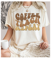 Load image into Gallery viewer, Teacher's Coffee Teach Repeat Comfort Colors® T-Shirt, Retro Funny Design T-Shirt