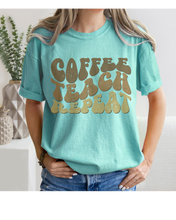 Load image into Gallery viewer, Teacher's Coffee Teach Repeat Comfort Colors® T-Shirt, Retro Funny Design T-Shirt