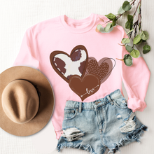Load image into Gallery viewer, Women's Valentine's Rustic Western Cowhide Hearts Crewneck Sweatshirt Unisex Cozy Gildan Valentine's Day Pullover or T-Shirt