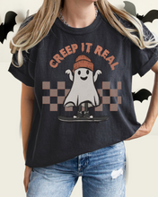 Load image into Gallery viewer, Halloween Comfort Colors® T-Shirt, Funny Creep It Real Women's Retro Skateboarding Design T-Shirt