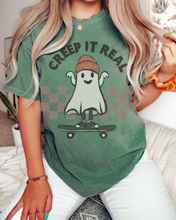Load image into Gallery viewer, Halloween Comfort Colors® T-Shirt, Funny Creep It Real Women's Retro Skateboarding Design T-Shirt