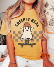 Load image into Gallery viewer, Halloween Comfort Colors® T-Shirt, Funny Creep It Real Women's Retro Skateboarding Design T-Shirt