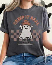Load image into Gallery viewer, Halloween Comfort Colors® T-Shirt, Funny Creep It Real Women's Retro Skateboarding Design T-Shirt