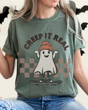 Load image into Gallery viewer, Halloween Comfort Colors® T-Shirt, Funny Creep It Real Women's Retro Skateboarding Design T-Shirt