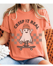 Load image into Gallery viewer, Halloween Comfort Colors® T-Shirt, Funny Creep It Real Women's Retro Skateboarding Design T-Shirt