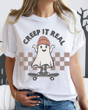 Load image into Gallery viewer, Halloween Comfort Colors® T-Shirt, Funny Creep It Real Women's Retro Skateboarding Design T-Shirt