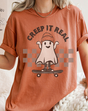Load image into Gallery viewer, Halloween Comfort Colors® T-Shirt, Funny Creep It Real Women's Retro Skateboarding Design T-Shirt