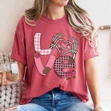 Load image into Gallery viewer, Valentine's Day Women's Comfort Colors T-Shirt, Gift for Her, Comfy Tee, Always Free Shipping, Skeleton Hands and Flowers Design
