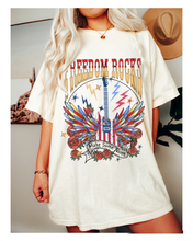Load image into Gallery viewer, Freedom Rocks Comfort Colors® Shirt, Women's 4th of July Summer T-Shirt, Garment Dyed, Boho, Retro Guitar