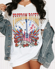 Load image into Gallery viewer, Freedom Rocks Comfort Colors® Shirt, Women's 4th of July Summer T-Shirt, Garment Dyed, Boho, Retro Guitar