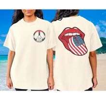 Load image into Gallery viewer, 4th of July Rock and Roll Comfort Colors® T-Shirt, Front and Back Design T-Shirt, 1970's Peace Sign