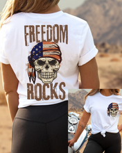 Load image into Gallery viewer, Freedom Rocks Crewneck Sweatshirt or T-Shirt Distressed Design, 4th Of July, Trendy Skeleton Shirt