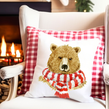 Load image into Gallery viewer, Christmas Pillow Cover, Winter Bear Pillow Cover, Christmas Scarf, Holiday Pillow Cover, Holiday Decor Pillow Cover
