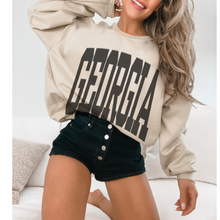 Load image into Gallery viewer, Georgia Heavy Blend™ Crewneck Sweatshirt, Unisex-Sized Cozy Pullover, Oversized Retro Georgia with Varsity Letters