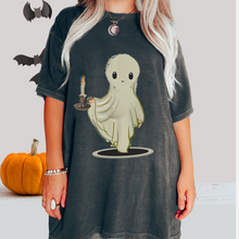 Load image into Gallery viewer, Halloween Gothic Ghost with Candle Comfort Colors® T-Shirt, Graphic Tee, Oversized print, Fall Tee