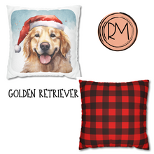 Load image into Gallery viewer, Christmas Pillow Cover, Golden Retriever, Square Pillow Cover, Retriever in a Santa Hat, Pillow Cover, Holiday Decor
