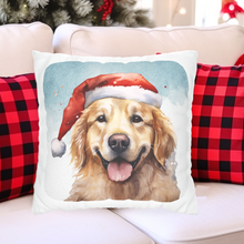 Load image into Gallery viewer, Christmas Pillow Cover, Golden Retriever, Square Pillow Cover, Retriever in a Santa Hat, Pillow Cover, Holiday Decor