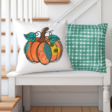 Load image into Gallery viewer, Fall Pillow Covers, Rustic Country Square, White Background Farmhouse Decor Pillowcase Set, Pumpkin Designs