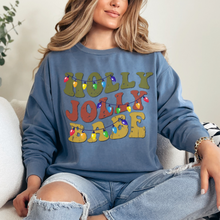 Load image into Gallery viewer, Comfort Colors Christmas Sweatshirt, Holly Jolly Babe Crewneck, Retro Warped Design, Gift for Her, Christmas Gift, Christmas Pullover