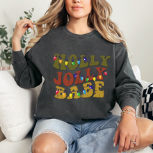 Load image into Gallery viewer, Comfort Colors Christmas Sweatshirt, Holly Jolly Babe Crewneck, Retro Warped Design, Gift for Her, Christmas Gift, Christmas Pullover