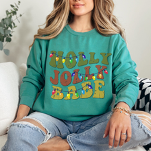 Load image into Gallery viewer, Comfort Colors Christmas Sweatshirt, Holly Jolly Babe Crewneck, Retro Warped Design, Gift for Her, Christmas Gift, Christmas Pullover
