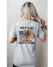 Load image into Gallery viewer, Home Of The Free Because of The Brave T-Shirt, 5th of July T-Shirt, Military-Inspired July Fourth T-Shirt Front or Back Design