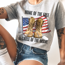 Load image into Gallery viewer, Home Of The Free Because of The Brave T-Shirt, 5th of July T-Shirt, Military-Inspired July Fourth T-Shirt Front or Back Design