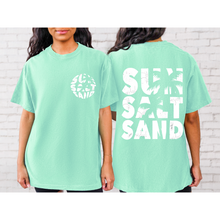 Load image into Gallery viewer, Sun, Salt, Sand Comfort Colors® T-Shirt, Front and Back Retro Design T-Shirt Dress, 1970's Summer Beach Tee