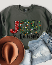 Load image into Gallery viewer, Joy To the World Women's Crewneck Sweatshirt Peace Sign Wreath with Doodle Letters