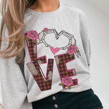 Load image into Gallery viewer, Valentine's Pullover Sweatshirt, Love Crewneck Pullover, Ash Sand White or Pink Shirt, Skeleton Love, Gift for Her, Valentine's Day Gift