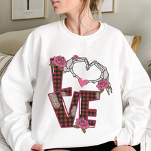Load image into Gallery viewer, Valentine's Pullover Sweatshirt, Love Crewneck Pullover, Ash Sand White or Pink Shirt, Skeleton Love, Gift for Her, Valentine's Day Gift