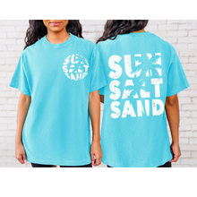 Load image into Gallery viewer, Sun, Salt, Sand Comfort Colors® T-Shirt, Front and Back Retro Design T-Shirt Dress, 1970's Summer Beach Tee