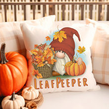 Load image into Gallery viewer, Fall Leaf Peeper Spun Polyester Square Pillow, Fun Gnome Decor Throw Pillow