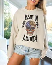 Load image into Gallery viewer, Made In America Women's Sweatshirt, Oversize 4th of July Patriotic Skeleton Pullover, Ash, Sand, Grey or White July Fourth