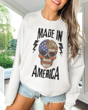 Load image into Gallery viewer, Made In America Women's Sweatshirt, Oversize 4th of July Patriotic Skeleton Pullover, Ash, Sand, Grey or White July Fourth