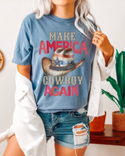 Load image into Gallery viewer, Make America Cowboy Again Comfort Colors® T-Shirt, T-Shirt Dress, Watercolor Cowboy Hat Retro Design T-Shirt