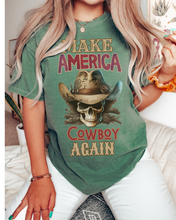 Load image into Gallery viewer, Make America Cowboy Again Comfort Colors® T-Shirt, T-Shirt Dress, Watercolor Cowboy Skeleton Skull T-Shirt
